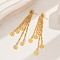 Brass Tassel Stud Earrings, Real 18K Gold Plated, Chain Charm, Flower, 82x6mm