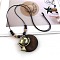 Bohemian Wood Donut Alloy Pendant Long Necklaces for Women, Antique Bronze, Globe, 35.43 inch(90cm)
