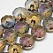 Electroplate Glass Beads Strands, Frosted, Rainbow Plated, Faceted, Flat Round, Dark Gray, 14x8~10mm, Hole: 1.5mm, about 48~50pcs/strand, 25.59~26.77 inch