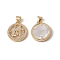 Rack Plating Brass Shell Pendants, with Cubic Zirconia & Natural Shell, Flat Round with Constellation Charms, Cadmium Free & Lead Free, Long-Lasting Plated, Real 18K Gold Plated, Libra, 19x16x3mm, Hole: 4x3.5mm