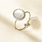 304 Stainless Steel with Natural Shell Cuff Open Rings for Women, Oval, Stainless Steel Color, 12mm, Inner Diameter: 17mm