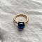 Square 304 Stainless Steel with Glass Finger Rings, Golden, Blue Violet, 10mm, US Size 7(17.3mm)