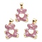 Brass Enamel Pendants, Real 18K Gold Plated, Long-Lasting Plated, Bear with Heart, Old Rose, 18x13.5x4mm, Hole: 5x3.5mm