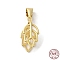 Rack Plating 925 Sterling Silver Ice Pick Pinch Bails, Leaf, Real 18K Gold Plated, 16.5x7mm, Hole: 3x4.5mm, Pin: 0.9mm