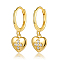 S925 Sterling Silver Heart Earrings, with Clear Cubic Zirconia, Golden, 19x6x11mm