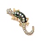 Lizard Alloy Crystal AB Rhinestone Brooches with Resin, Golden, Black, 70.5x25mm