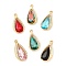 Rack Plating Alloy Pendants, with Rhinestone and Glass, Teardrop Charm, Golden, Mixed Color, 29x15x5.5mm, Hole: 1.8mm