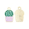 Alloy Enamel Pendants, Cactus Charm, Golden, Lilac, 22x12.5x1mm, Hole: 2.5mm