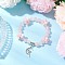 Natural Rose Quartz Round Beaded Charm Bracelets, Moon with Angel, with Resin Bead & Alloy Pendants, Inner Diameter: 2-1/4 inch(5.55cm)