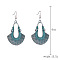 Bohemian Style Alloy Synthetic Turquoise Dangle Earrings, Antique Silver, Fan, 60mm
