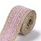 Burlap Ribbon, Hessian Ribbon, Jute Ribbon, with Lace, for Jewelry Making, Pink, 1-1/2 inch(38mm), about 2m/roll