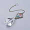 Crystals Chandelier Suncatchers Prisms, Rhombus Glass Hanging Pendant, with Iron Cable Chain and Christmas Tree Alloy Pendant, Dried Flower inside, Antique Bronze & Platinum, 250mm