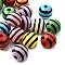 Printed Schima Wood Beads, Round with Stripe, Mixed Color, 16mm, Hole: 4.2mm