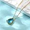304 Stainless Steel Necklaces, with Cubic Zirconia Teardrop Charms, Real 18K Gold Plated, Deep Sky Blue, 16.22 inch(41.2cm) long+64mm extender