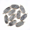 Natural Labradorite Pendants, with Brass Findings, Oval, Golden, 36~37x15~16x3~4mm, Hole: 2mm