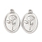 304 Stainless Steel Pendants, Oval with Flower, Stainless Steel Color, 18x11.5x2mm, Hole: 1.2mm
