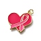 October Breast Cancer Pink Awareness Ribbon Brass Enamel Pendants, with Jump Ring, Cadmium Free & Lead Free, Long-Lasting Plated, Rack Plating, Real 18K Gold Plated, Heart, 19x22.5x2.5mm, Hole: 3.5mm