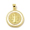 Rack Plating Brass Pave Nature Shell Religion Pendants, Flat Round Charms, Real 18K Gold Plated, Long-Lasting Plated, Lead Free & Cadmium Free, Saint Benedict Medal Cross, 22.5x20x3mm, Hole: 4x3mm