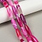Natural Striped Agate/Banded Agate Beads Strands, Dyed, Rice, Hot Pink, 30x10mm, Hole: 1.2mm, about 13pcs/strand, 15.35''(39cm)