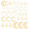36pcs 9 styles Brass Connector Charms and Pendants Sets, Long-Lasting Plated, Moon & Star, Mixed Color, 5~30x4~32x0.3~1mm, Hole: 0.5~1.6mm, 4pcs/style