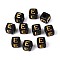 Opaque Acrylic Beads, Golden Metal Enlaced, Cube with Letter, Black, Letter E, 4.5~5x4.5~5x4.5~5mm, Hole: 2mm, about 6250pcs/500g