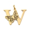 Ion Plating(IP) 201 Stainless Steel Pendants, Letter with Butterfly Charms, Golden, Letter W, 27x35x1.5mm, Ring: 7x1mm, Hole: 5mm