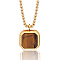304 Stainless Steel Pave Natural Tiger Eye Square Pendant Necklaces, Golden, 23.62 inch(60cm)