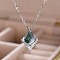 Rhombus 925 Sterling Silver Micro Pave Clear Cubic Zirconia with Natural Moss Agate Pendant Necklaces, Rhodium Plated, Platinum, 17.32 inch(44cm)