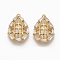 Brass Clear Cubic Zirconia Pendants, Nickel Free, Teardrop, Real 18K Gold Plated, 16x11x3.5mm, Hole: 0.9mm