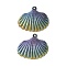 Brass Pendants, Cadmium Free & Nickel Free & Lead Free, Shell Shape Charms, Rainbow Color, 23x26x3mm, Hole: 1.6mm