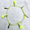 Bohemian Style Alloy Feather Charm Tassel Plastic Seed Beaded Stretch Anklets, Antique Golden, Green Yellow, 9-1/2 inch(240mm)