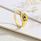 Brass Micro Pave Cubic Zirconia Cuff Rings for Women, Evil Eye, Real 18K Gold Plated, Black, Inner Diameter: 16~19mm