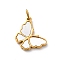 304 Stainless Steel Pave Natural White Shell Pendants, Butterfly Charms with Jump Rings, Ion Plating(IP), Real 14K Gold Plated, 20.5x17.5x2.5mm, Hole: 3.7x5mm