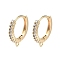 Brass Micro Pave Cubic Zirconia Hoop Earring Findings, Cadmium Free & Nickel Free & Lead Free, Ring, Real 18K Gold Plated, 13.5x12.5x1.5mm, Hole: 1mm, Pin: 0.7mm