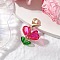 Glass Pendants Decorations, with 304 Stainless Steel Lobster Claw Clasps, Flower, Fuchsia, 35mm
