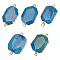 5pcs Natural Crackle Agate Links Connectors, with Brass Findings, Gradient of Color, Dyed, Faceted Rectangle, Golden, Blue, 34~38x19~25x6~7mm, Hole: 2mm, 5pcs/Box