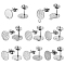32Pcs 8 Style 201/304 Stainless Steel Stud Earring Findings, with Flat Plate, Mixed Flat Round, Stainless Steel Color, 10~13.5mm, Hole: 1.2~1.8mm, Pin: 0.7~0.8x12mm, 4pcs/style