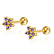 S925 Sterling Silver Flower Stud Earrings, with Cubic Zirconia, Golden, Golden, 5x3mm
