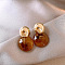 Flat Round Alloy Resin Stud Earrings, with Brass, Golden, 25mm