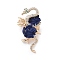 Snake with Rose Alloy Rhinestone Brooches, with Plastic, Midnight Blue, 53.5x28mm