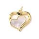 Подвески в виде сердечек из натуральной белой ракушки из латуни с соединительными кольцами KK-S522-08B-G-1