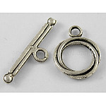 Tibetan Style Alloy Toggle Clasps, Lead Free, Cadmium Free and Nickel Free, Ring, Antique Silver, Ring: about 13mm wide, 17mm long, Bar: about 3mm wide, 24mm long, hole: 2mm