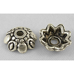 Tibetan Style Alloy Bead Caps, Lead Free and Cadmium Free, Antique Silver, 9x3mm, Hole: 2mm