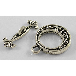 Tibetan Style Alloy Toggle Clasps, Lead Free and Cadmium Free, Antique Silver, Round: 19.5x16mm, Bar: 21mm, Hole: 1.5mm