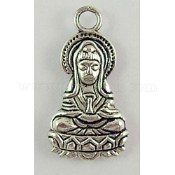 Тибетский серебряный кулон, без свинца и без кадмия, форма бодхисаттвы, античное серебро, 26.8x14 мм, отверстие : 3 мм