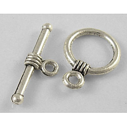 Tibetan Style Alloy Toggle Clasps, Lead Free, Cadmium Free and Nickel Free, Ring, Antique Silver, Ring: 11mm wide, 16mm long, Bar: 19mm long, hole: 1.5mm