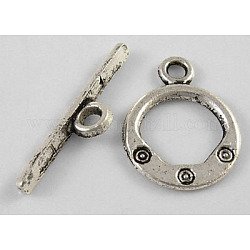 Tibetan Style Toggle Clasps, Lead Free and Cadmium Free, Ring, Antique Silver, Ring: about 13.5mm wide, 17.5mm long, Bar: about 23mm long, hole: 2mm