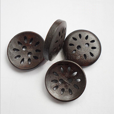 丸い鳩目縫いボタン  ウッドボタン  黒褐色  直径25mm FNA1615-1
