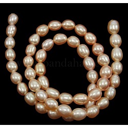 Grade A Natural Cultured Freshwater Pearl Beads Strands, Rice, Natural Color, Pink, 6~7mm, Hole: 0.8mm