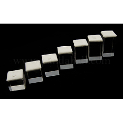 Ring Display, Acrylic, with Wool Cover, Cuboid, Clear and White, about 30mm wide, 30mm long, 30~60mm high, about 7pcs/set